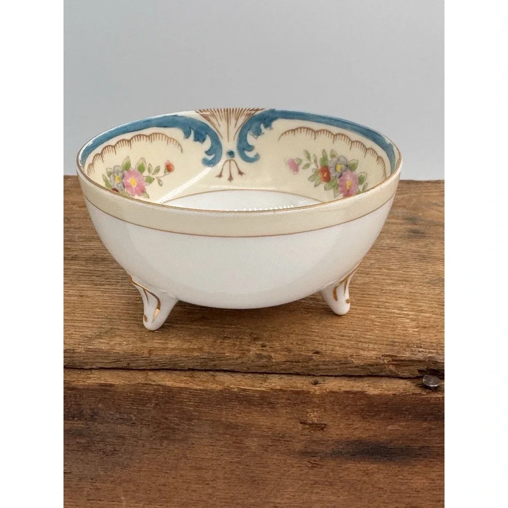 Noritake Hand Painted‎ Footed Bowl w/Ladle Floral Gold Trim Japan Set Vintage